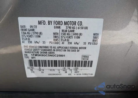 2022 Ford Explorer St из США, поврежденный, VIN 1FM5K8GC5NGC25801